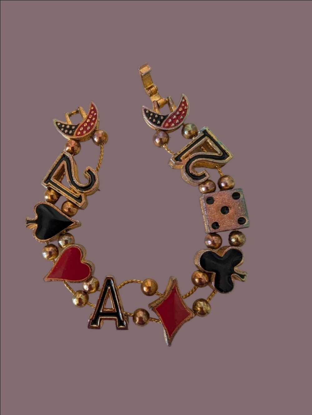 Vintage Slider Charm Bracelet Red & Black Casino Blackjack 21 1990s